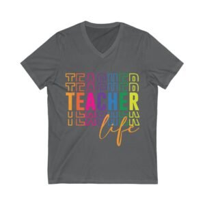 Colorful Teacher Life Tee, Teacher Gift, Education Apparel, Back to School Top, Bright V-Neck Shirt