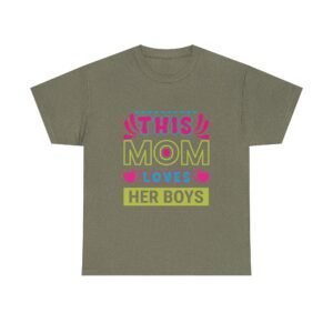 Mom Love Unisex Heavy Cotton Tee – This Mom Loves Her Boys Gift, Family T-Shirt, Cute Mom Shirt, Mother’s Day Apparel, Cozy Casual Tee