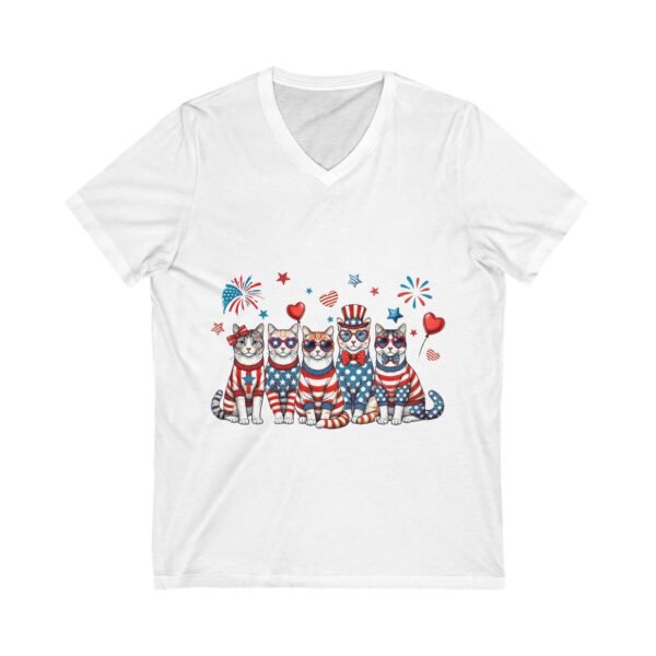 Patriotic Cat V-Neck Tee, 4th of July Shirt, Cat Lover Gift, Unisex T-Shirt, Holiday Apparel, Summer Celebration Top - Image 3