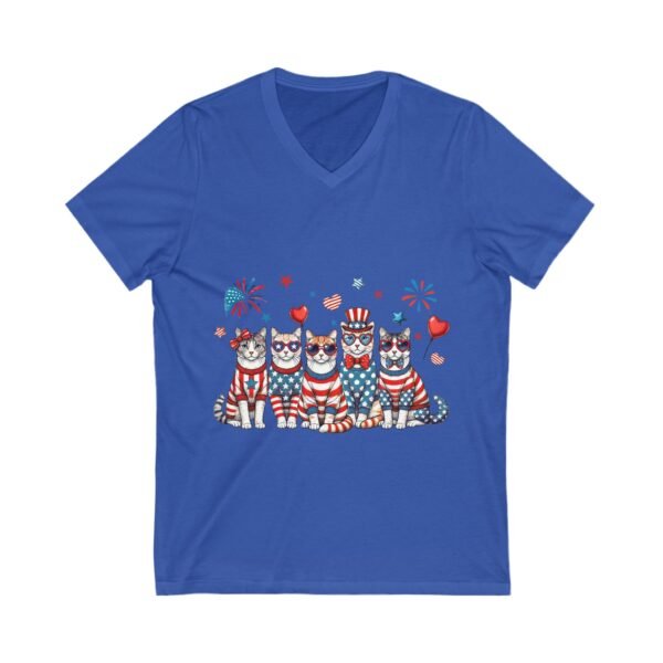 Patriotic Cat V-Neck Tee, 4th of July Shirt, Cat Lover Gift, Unisex T-Shirt, Holiday Apparel, Summer Celebration Top - Image 5