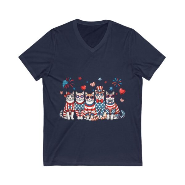 Patriotic Cat V-Neck Tee, 4th of July Shirt, Cat Lover Gift, Unisex T-Shirt, Holiday Apparel, Summer Celebration Top - Image 9