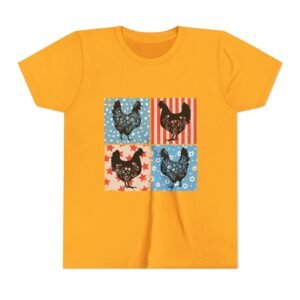 Patriotic Chicken Youth Tee, Fun Summer Wear, Gifts for Kids, Farmhouse Style Shirt, Fourth of July Apparel