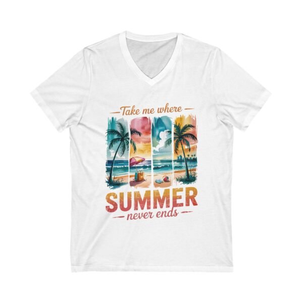 RML Summer Vibes V-Neck Tee, Tropical Graphic T-Shirt, Beach Lover's Shirt, Vacation Outfit, Casual Summer Top, Gift for Travelers - Image 3