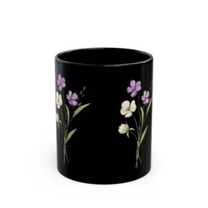 Floral Black Mug, Elegant Coffee Cup, Floral Drinkware, Gift for Her, Home Decor, Tea Lover, Mother’s Day Present