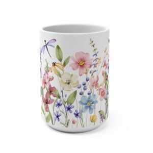 Floral Garden Mug 15oz – Vibrant Botanical Coffee Cup, Flower Lover Gift, Nature Mug, Tea Time Accessory, Spring Decor