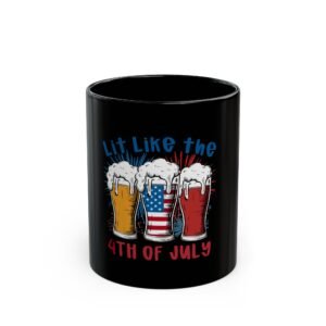 Patriotic Black Mug for Celebrating Independence Day, 4th of July Coffee Cup, Gift for Beer Lovers, Holiday Drinkware