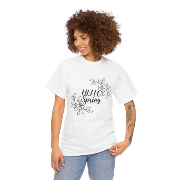 Hello Spring Floral Unisex Heavy Cotton Tee, Spring Tee, Floral T-Shirt, Gift for Her, Casual Wear, Seasonal Apparel - Image 9