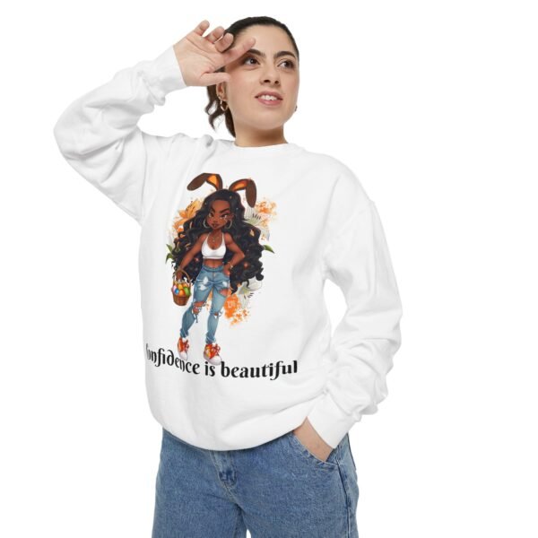 Confidence is Beautiful Garment-Dyed Sweatshirt, Unisex Pullover, Casual Fashion, Gift for Her, Spring Outfit, Self-Love Statement - Image 4