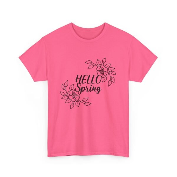 Hello Spring Floral Unisex Heavy Cotton Tee, Spring Tee, Floral T-Shirt, Gift for Her, Casual Wear, Seasonal Apparel - Image 3
