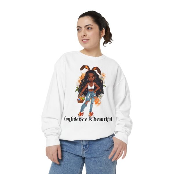 Confidence is Beautiful Garment-Dyed Sweatshirt, Unisex Pullover, Casual Fashion, Gift for Her, Spring Outfit, Self-Love Statement - Image 3