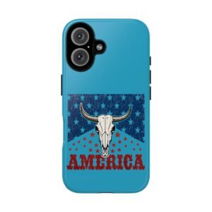 Tough Cases – American Flag Cow Skull Phone Case, Patriotic Phone Cover, Unique Cellphone Case, Gift for Her, Country Style Accessory
