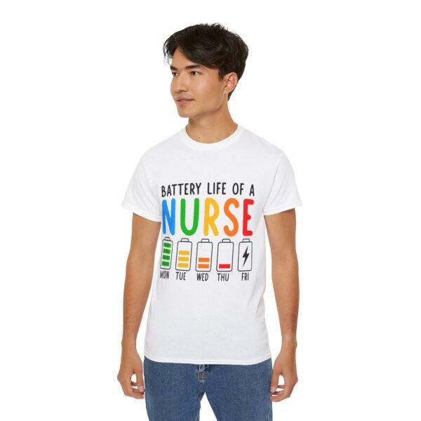 Battery Life of a Nurse Tee, Funny Nurse Gift, Healthcare Worker Shirt, Nursing Humor Apparel, Nurse Appreciation Day Tee - Image 10
