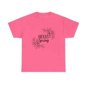 Hello Spring Floral Unisex Heavy Cotton Tee, Spring Tee, Floral T-Shirt, Gift for Her, Casual Wear, Seasonal Apparel