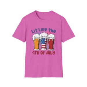 Lit Like the 4th of July Unisex Softstyle T-Shirt, Patriotic Tee, Summer Celebration Shirt, Gifts for Independence Day, Fun BBQ Apparel