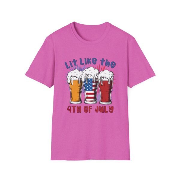 Lit Like the 4th of July Unisex Softstyle T-Shirt, Patriotic Tee, Summer Celebration Shirt, Gifts for Independence Day, Fun BBQ Apparel