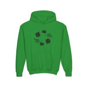 Youth Leaf Print Hooded Sweatshirt – Cozy Autumn Vibes, Perfect for Fall, Nature Lovers, Casual Wear, Warmth