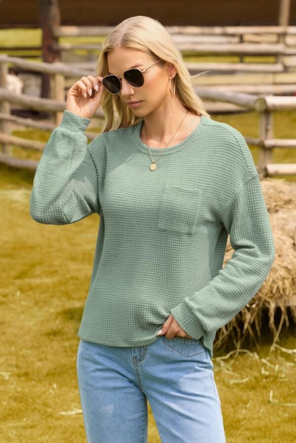 Dokotoo Womens Waffle Knit Tops 2025 Oversized Lon... - Image 6