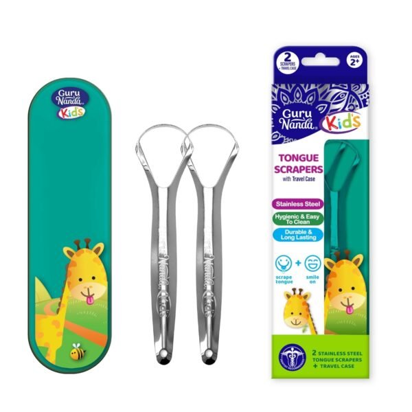 GuruNanda Kids Tongue Scraper (2-Pack) with Travel... - Image 2