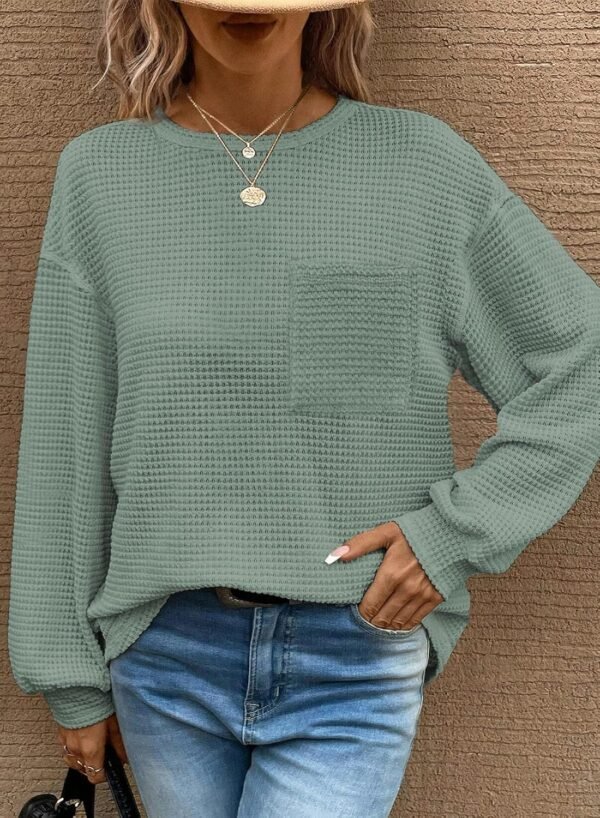 Dokotoo Womens Waffle Knit Tops 2025 Oversized Lon... - Image 4