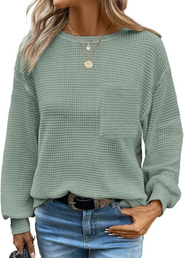 Dokotoo Womens Waffle Knit Tops 2025 Oversized Lon... - Image 2