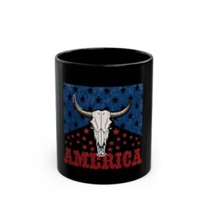 Patriotic Mug black ceramic, Independence Day and Memorial Day.