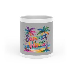Summer Vibes Mode Heart-Shaped Mug – Relaxing Coffee Cup, Perfect for Gift, Travel Lovers, Beach Vibes, Summer Sips, Vacation Memento