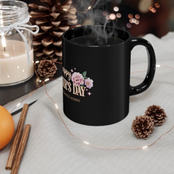 Happy Mother's Day Black Mug - Floral Design, Gift for Mom, Coffee Cup, Tea Mug, Birthday Present Ideas, Elegant Drinkware - Image 3