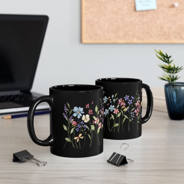 Floral Black Mug with Wildflowers Design, Coffee Cup, Gift for Garden Lovers, Mother's Day, Flower Enthusiast, Tea Mug, Home Decor - Image 4
