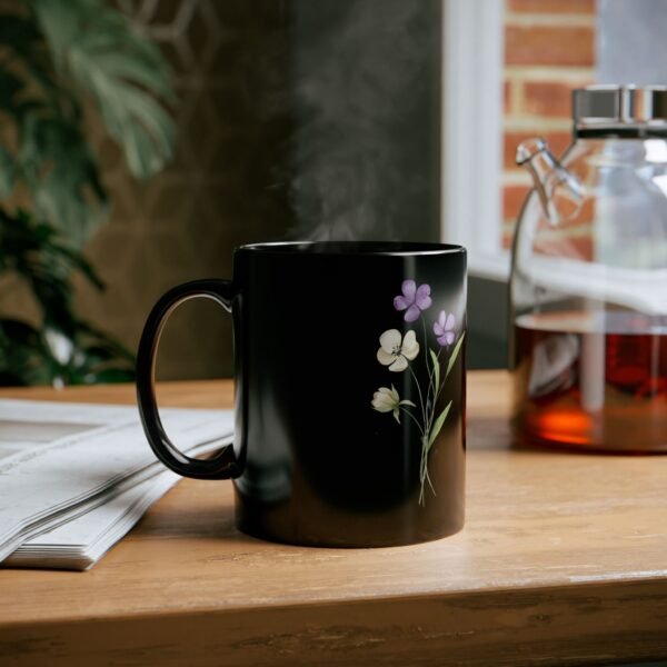 Floral Black Mug, Elegant Coffee Cup, Floral Drinkware, Gift for Her, Home Decor, Tea Lover, Mother’s Day Present