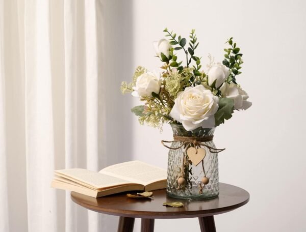 YJ Fake Flowers with Vase, Silk Roses Artificial F... - Image 3