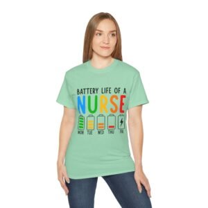 Battery Life of a Nurse Tee, Funny Nurse Gift, Healthcare Worker Shirt, Nursing Humor Apparel, Nurse Appreciation Day Tee