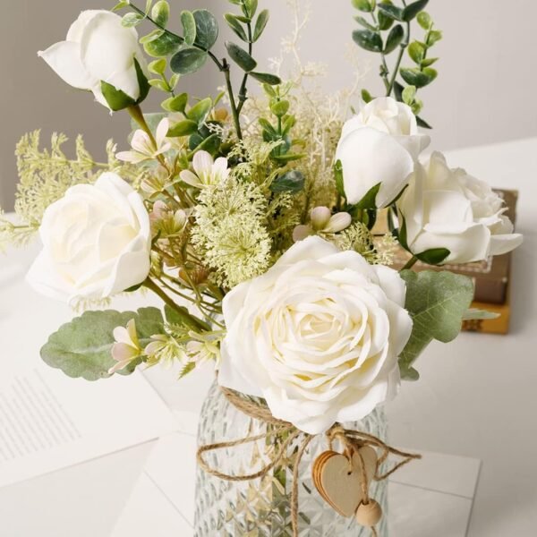 YJ Fake Flowers with Vase, Silk Roses Artificial F... - Image 6