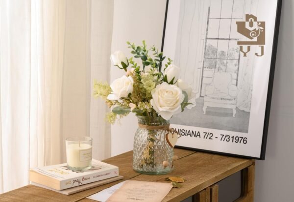 YJ Fake Flowers with Vase, Silk Roses Artificial F... - Image 7