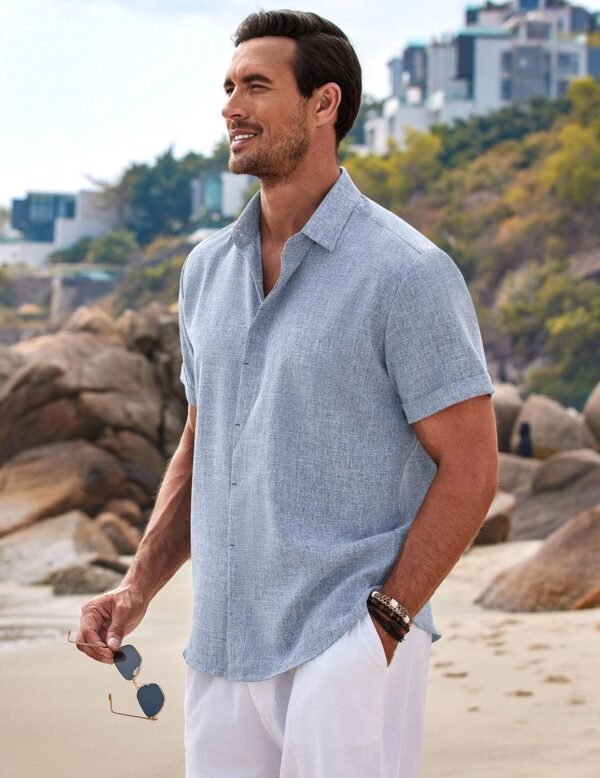 COOFANDY Men's Linen Shirts Short Sleeve Casual Sh... - Image 4
