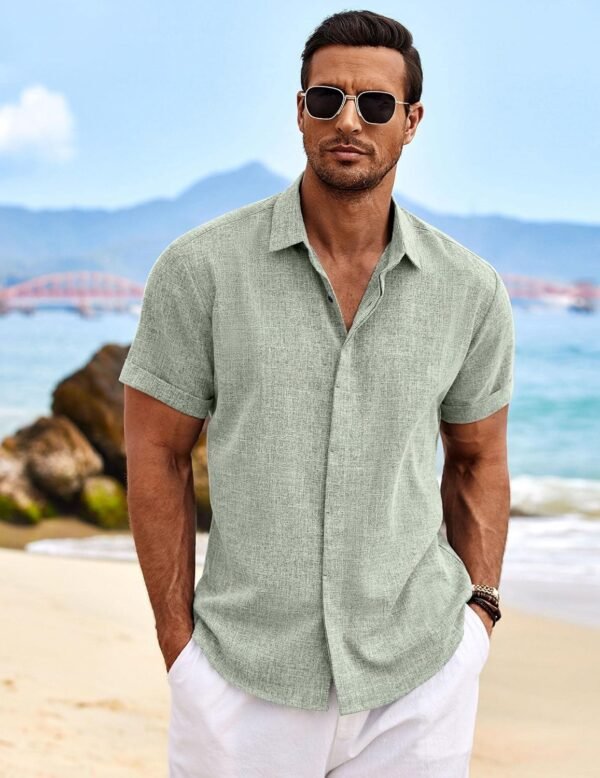 COOFANDY Men's Linen Shirts Short Sleeve Casual Sh... - Image 3
