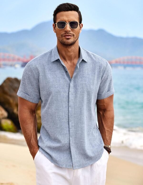 COOFANDY Men's Linen Shirts Short Sleeve Casual Sh... - Image 3