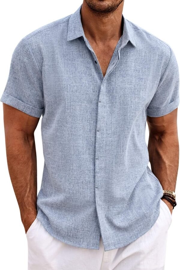 COOFANDY Men's Linen Shirts Short Sleeve Casual Sh... - Image 2