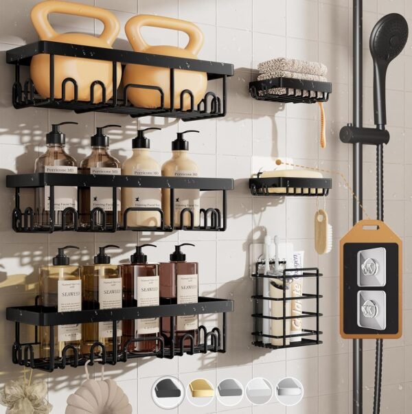 Veken Rustproof & Waterproof Shower Caddy 6-Pack, ... - Image 2