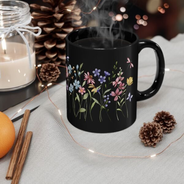 Floral Black Mug with Wildflowers Design, Coffee Cup, Gift for Garden Lovers, Mother's Day, Flower Enthusiast, Tea Mug, Home Decor - Image 5
