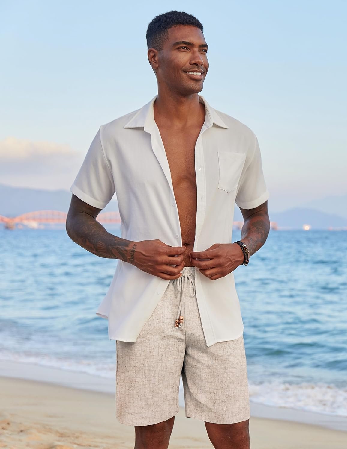 COOFANDY Mens Casual Linen Shorts Elastic Waist Dr... - Image 4