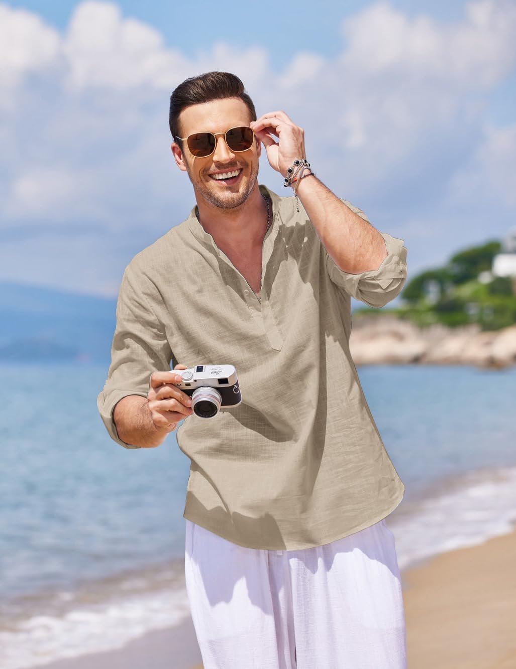 COOFANDY Men's Cotton Linen Henley T-Shirt Long Sl... - Image 3