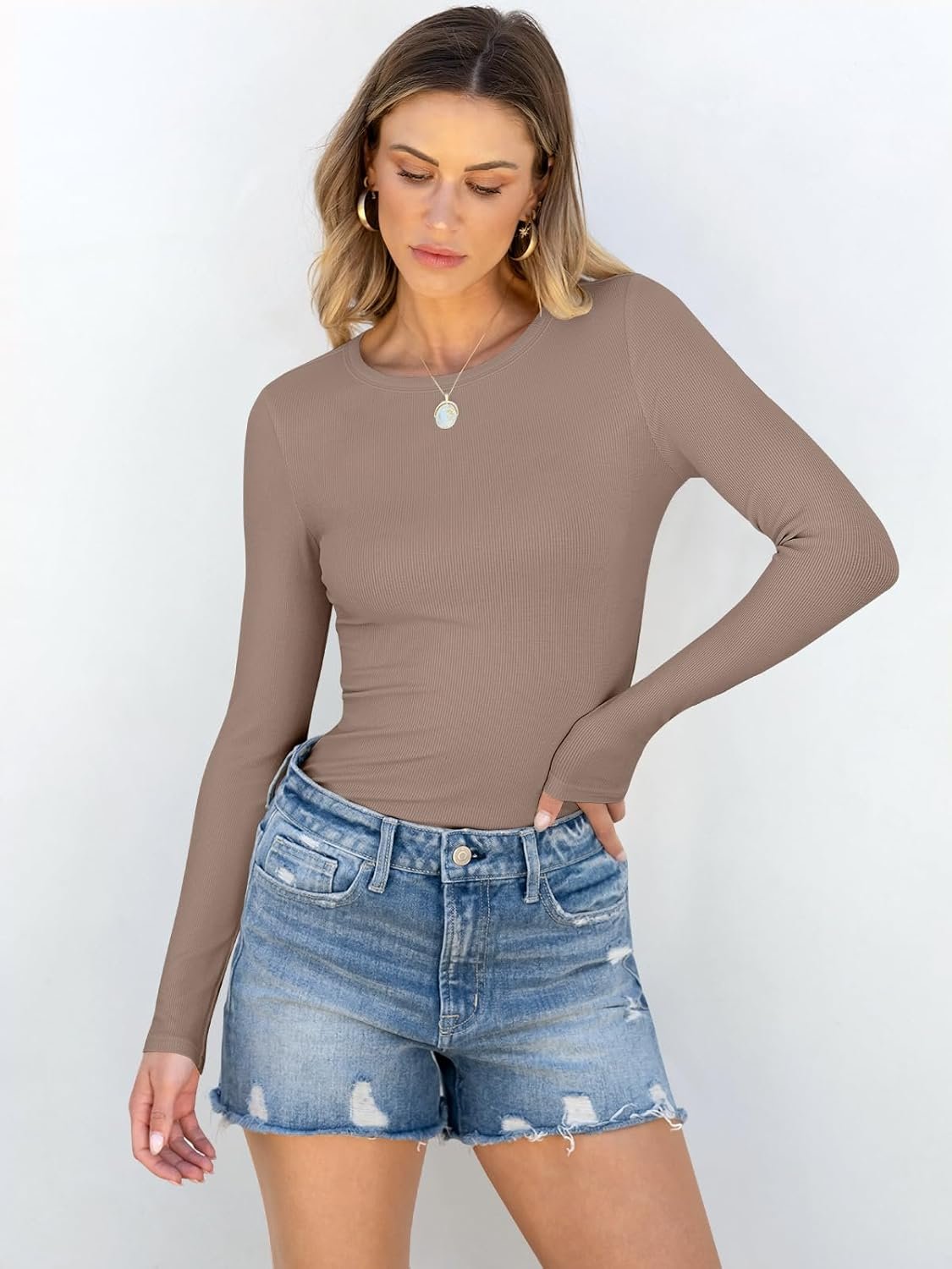ANRABESS Women Long Sleeve Shirts Rib Knit Slim Fi... - Image 3