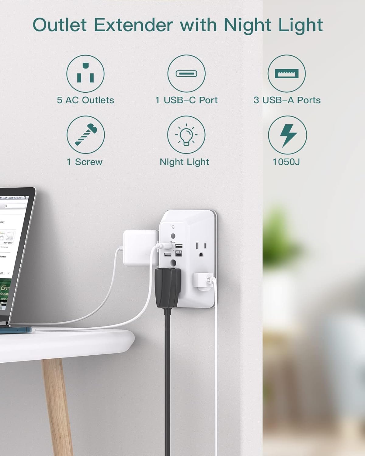 Surge Protector, Outlet Extender with Night Light,... - Image 3