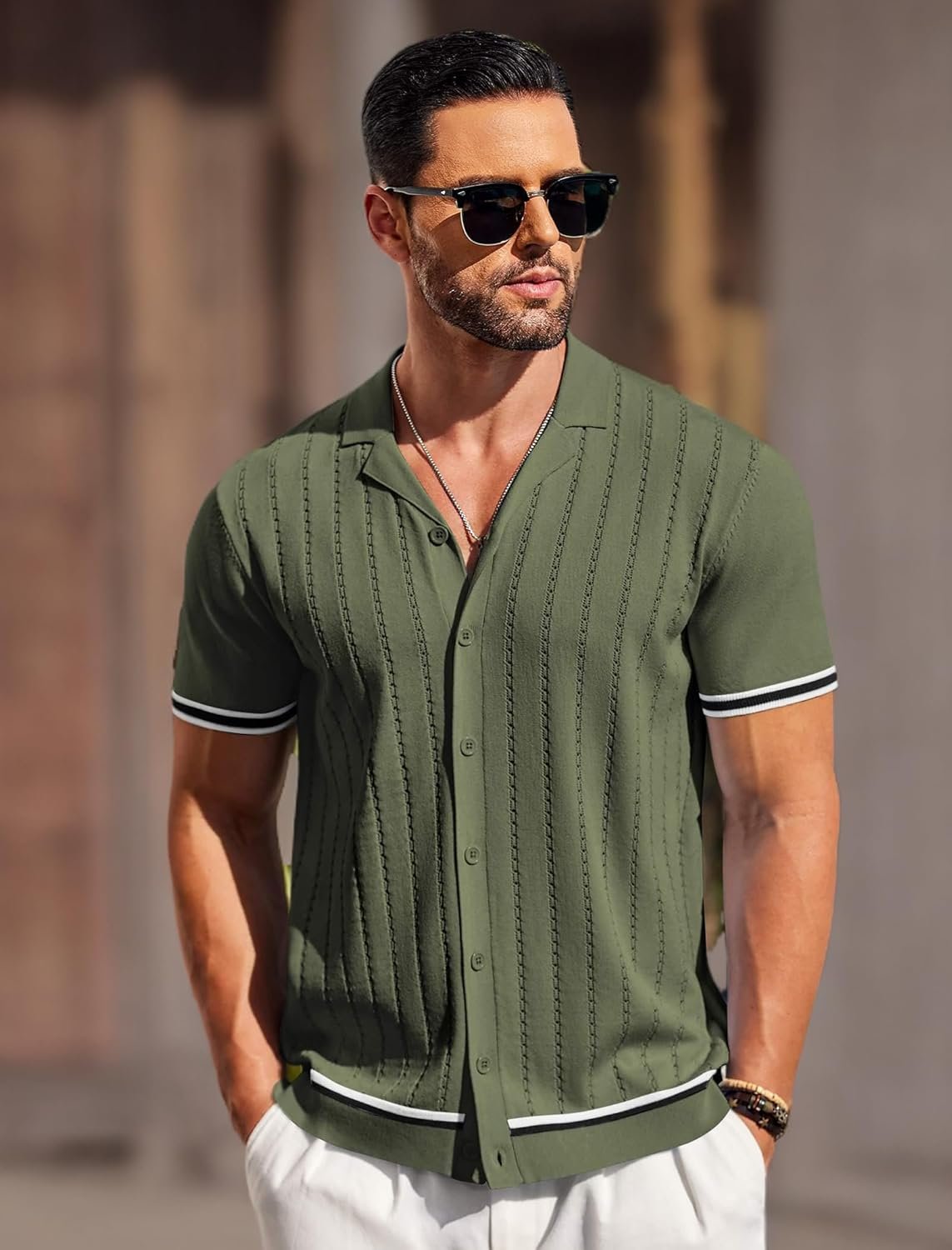 COOFANDY Men's Short Sleeve Knit Shirt Casual Butt... - Image 8