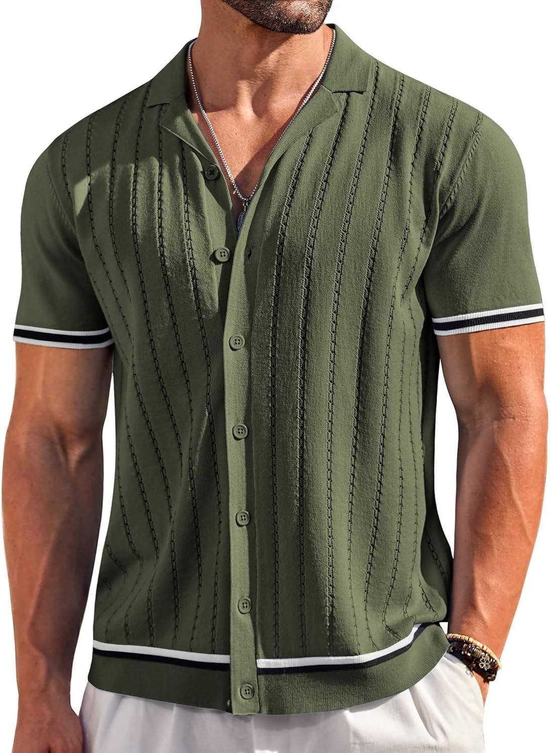 COOFANDY Men's Short Sleeve Knit Shirt Casual Butt... - Image 2
