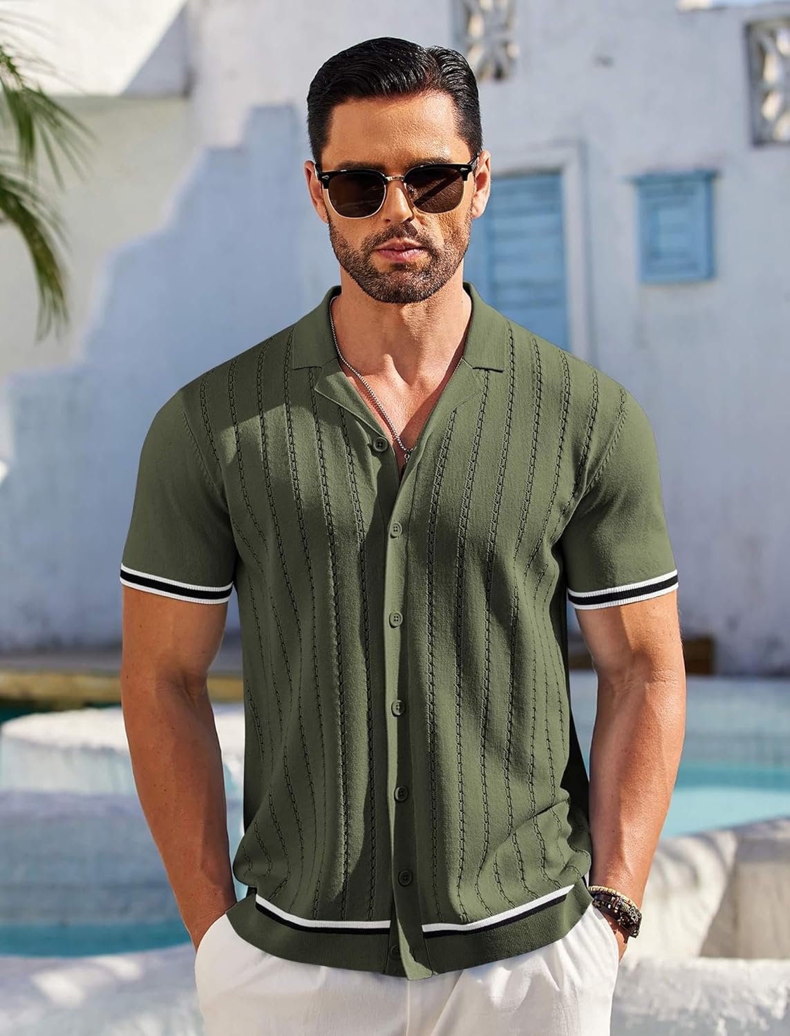 COOFANDY Men's Short Sleeve Knit Shirt Casual Butt... - Image 4