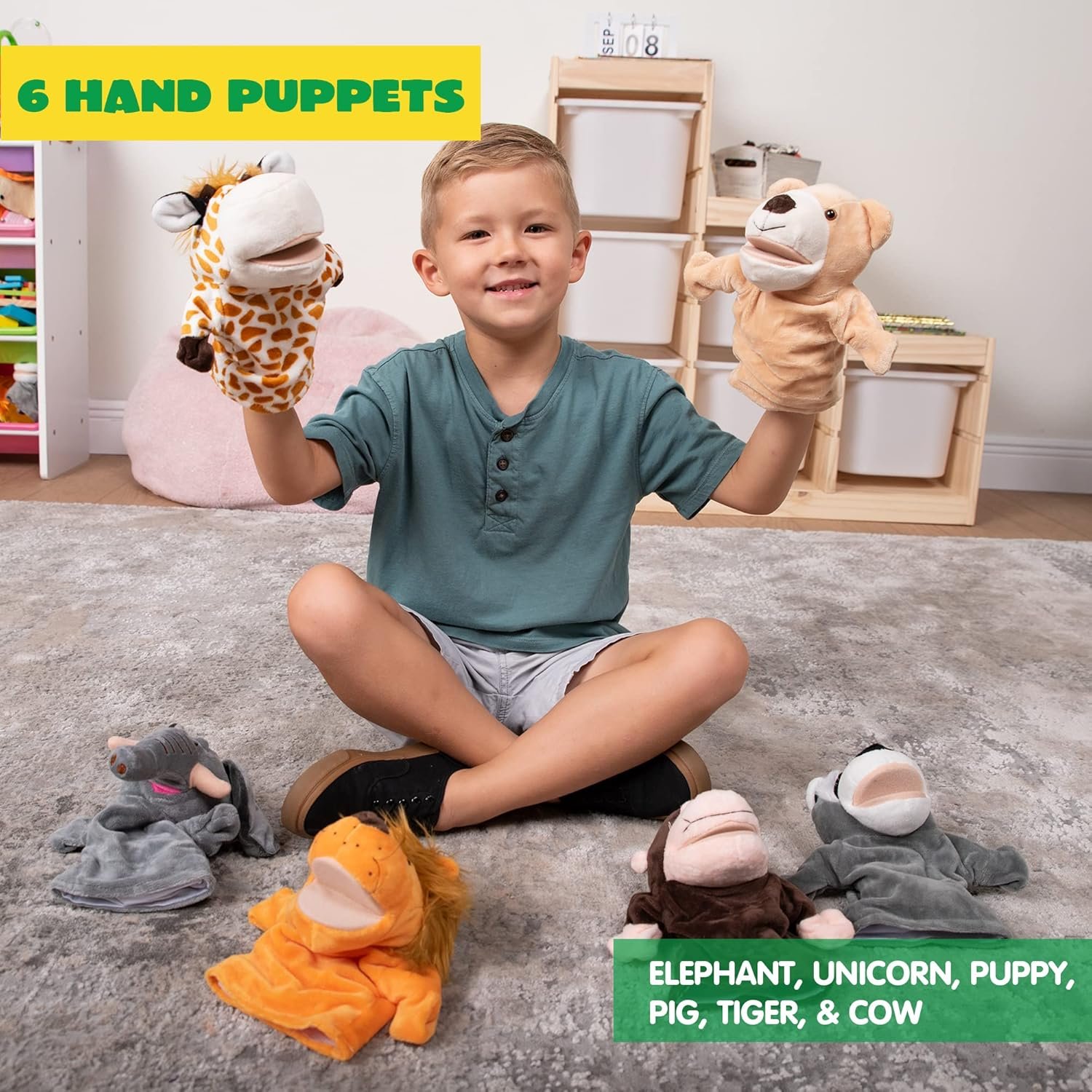 JOYIN 6Pcs Kids Hand Puppet Set with Working Mouth... - Image 5