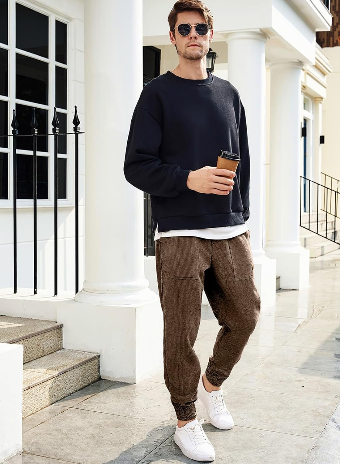 JMIERR Mens Corduroy Joggers Pants Casual Cargo Pa... - Image 7