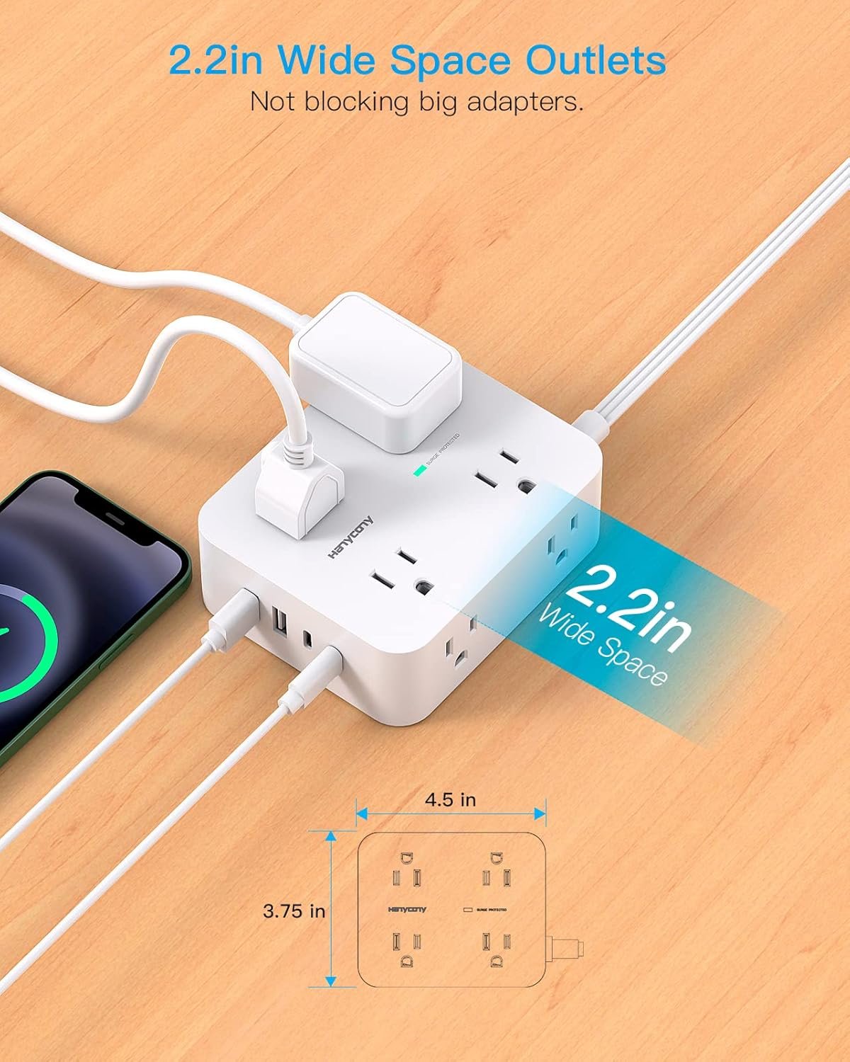 Surge Protector Power Strip, HANYCONY Extension Co... - Image 5