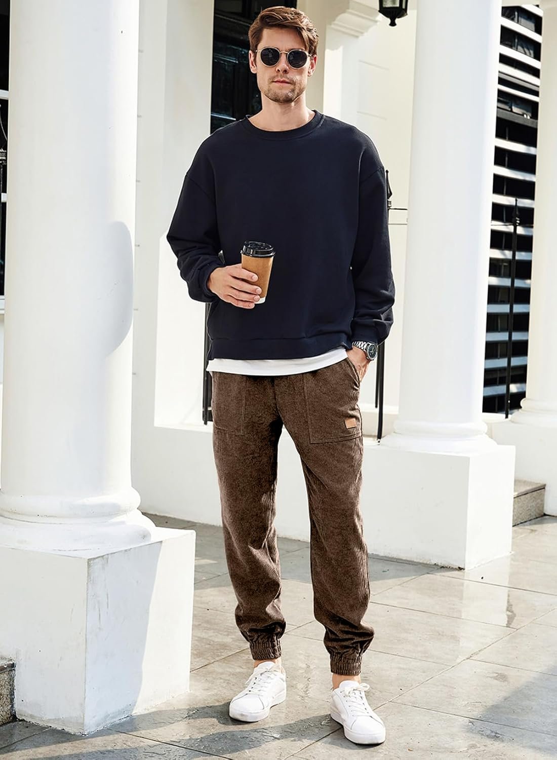 JMIERR Mens Corduroy Joggers Pants Casual Cargo Pa... - Image 3